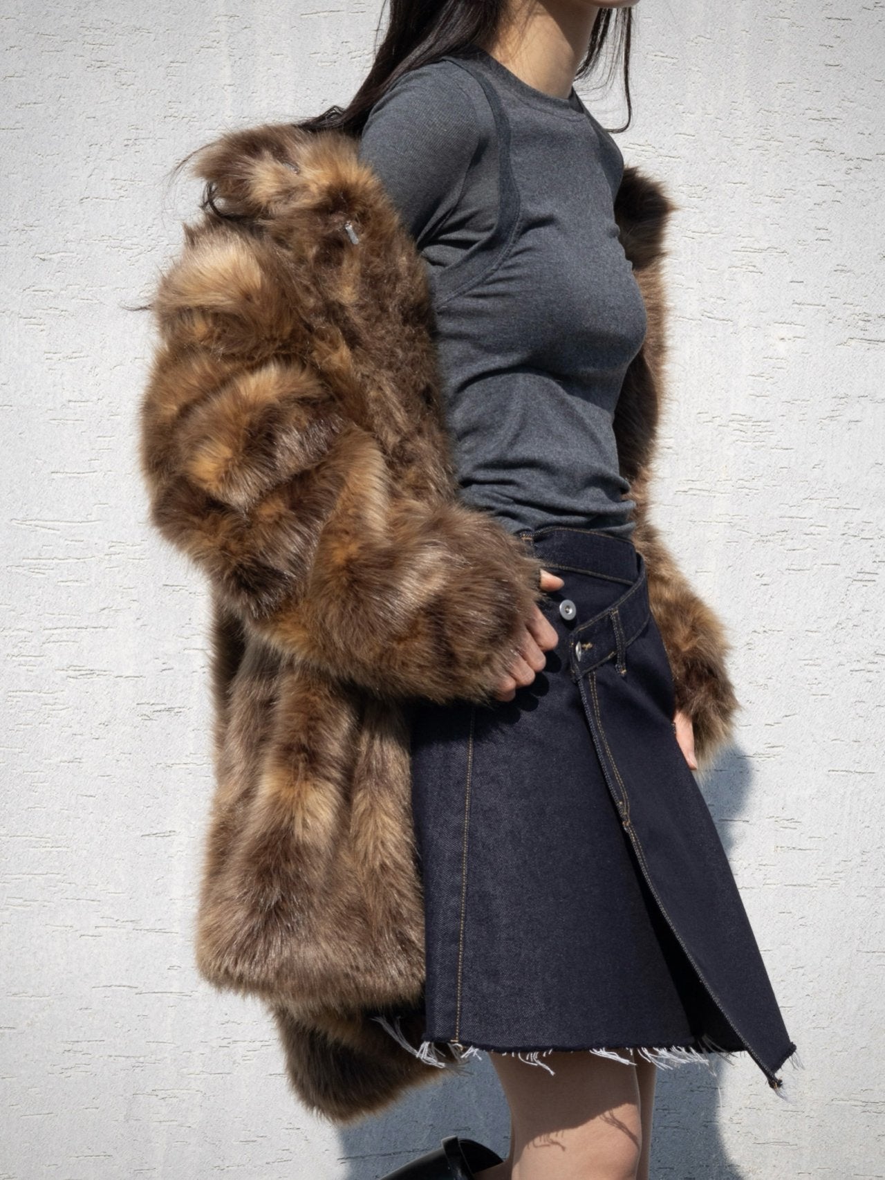 The Asymmetric Wrap Denim Skirt
