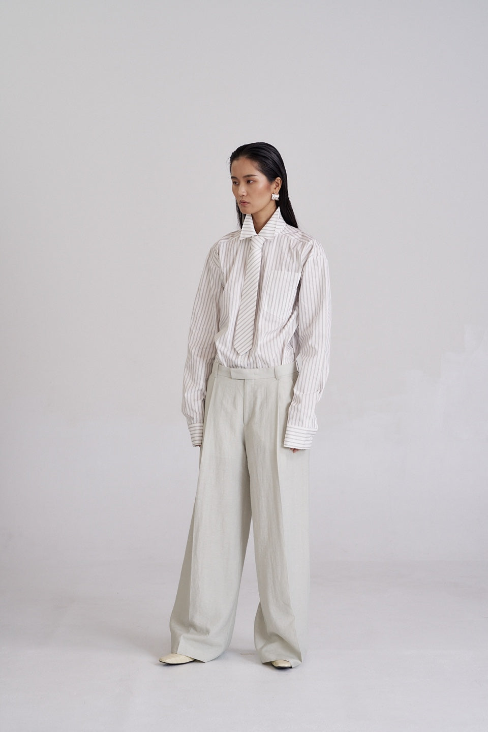 The Pinstripe Statement Shirt- Beige