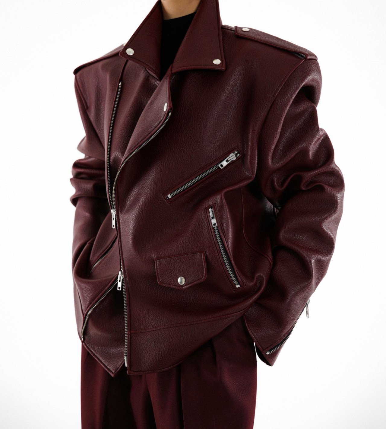 Oversized Chunky Zipped Vegan Leather Biker Jacket