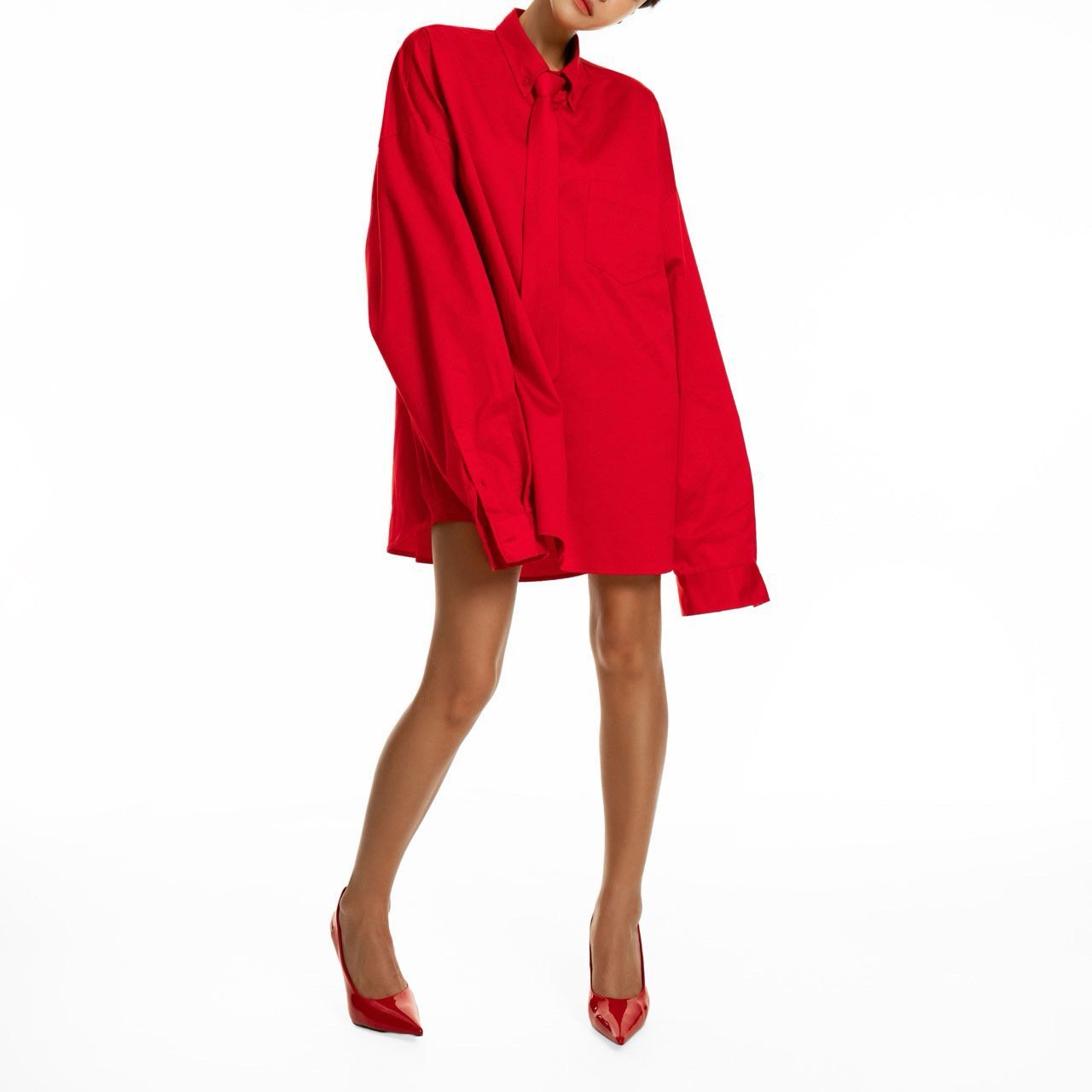 Oversized Neck Tie Button Down Dress