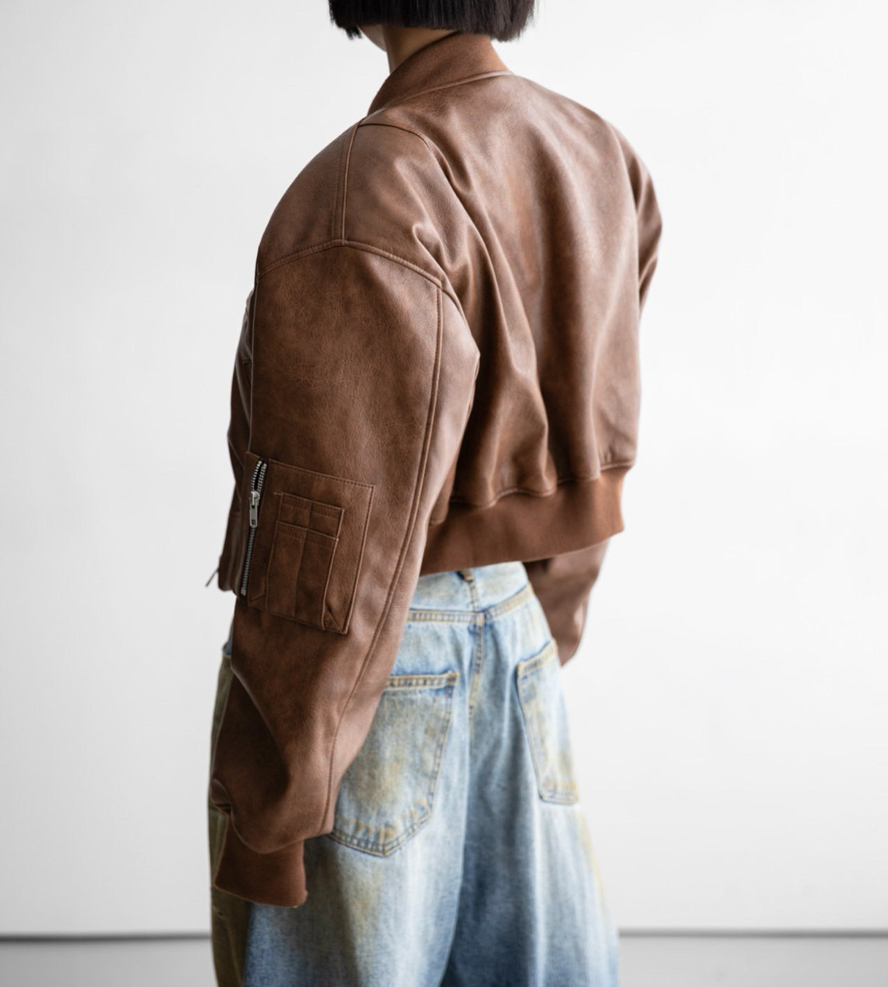 Vegan Cropped Bomber Jacket