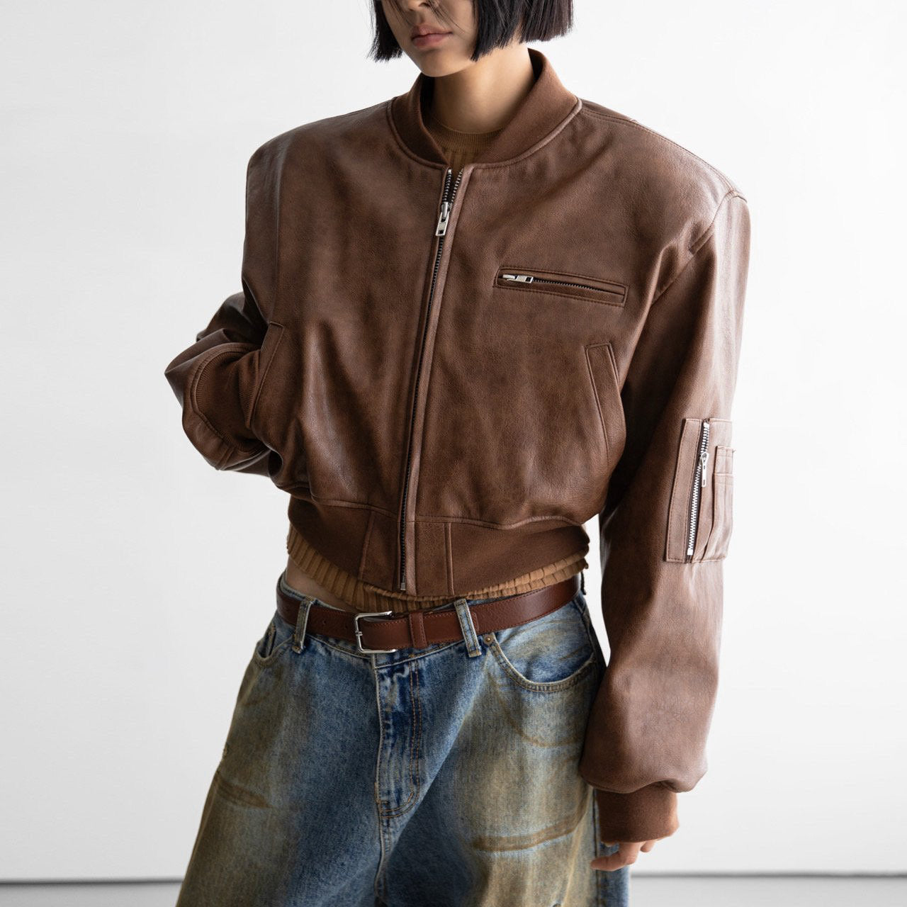 Vegan Cropped Bomber Jacket