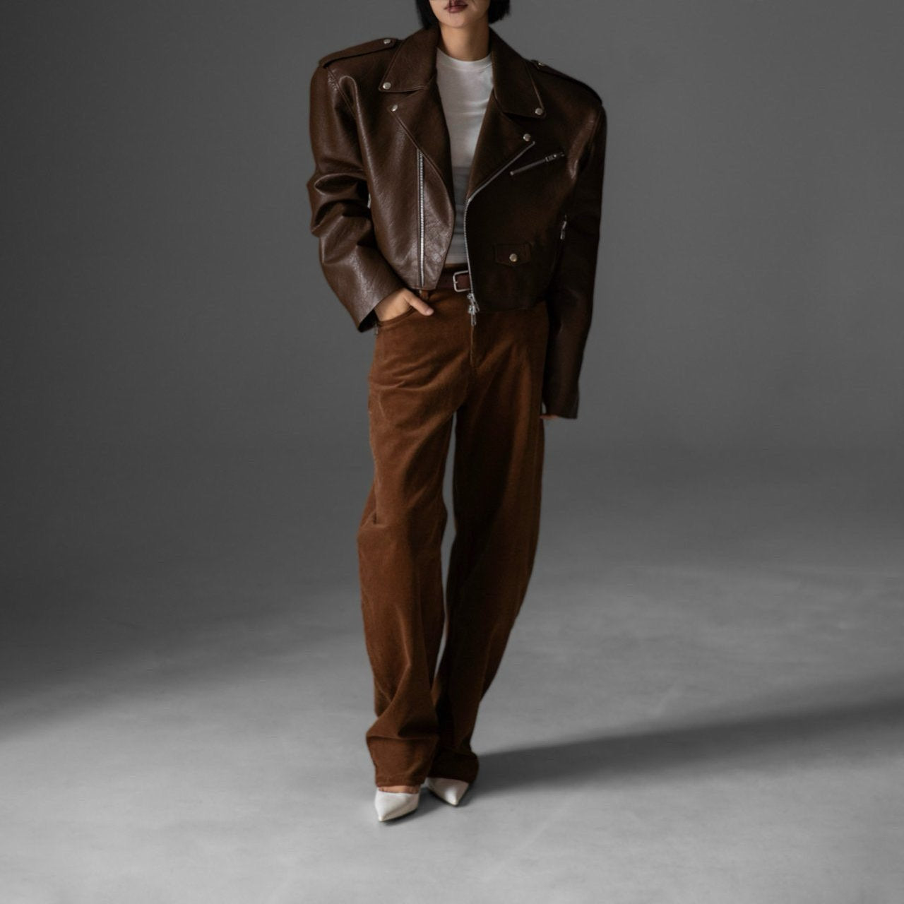 Vegan Leather Cropped Biker Jacket