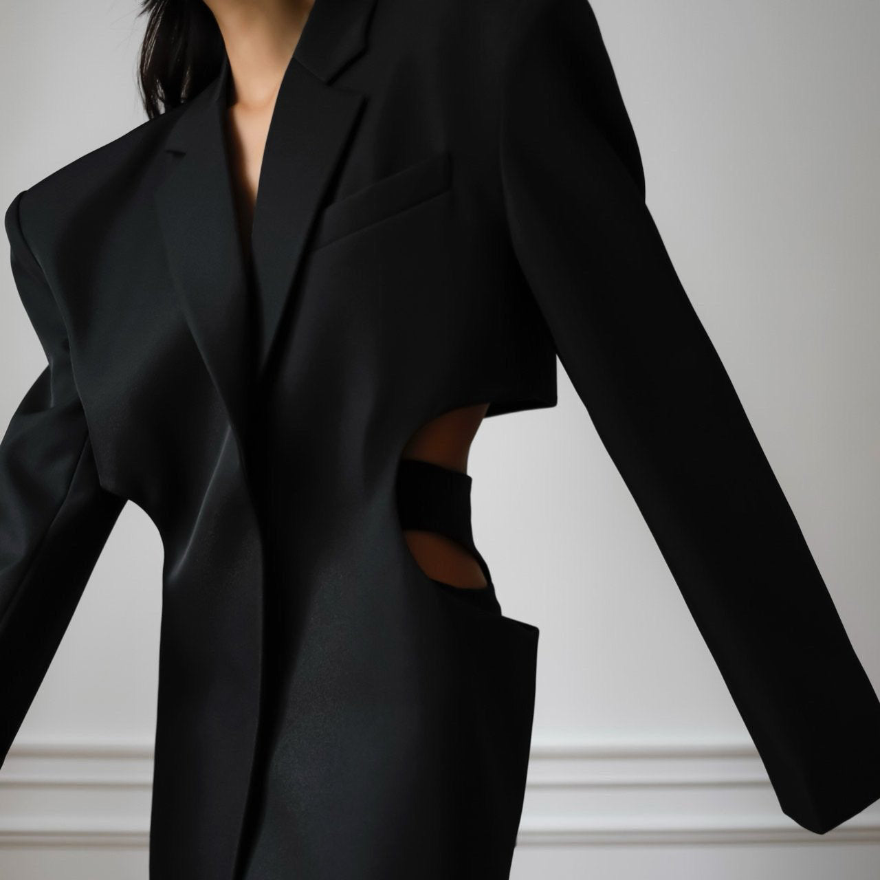 Squared Shoulder Cut Out Waist Blazer