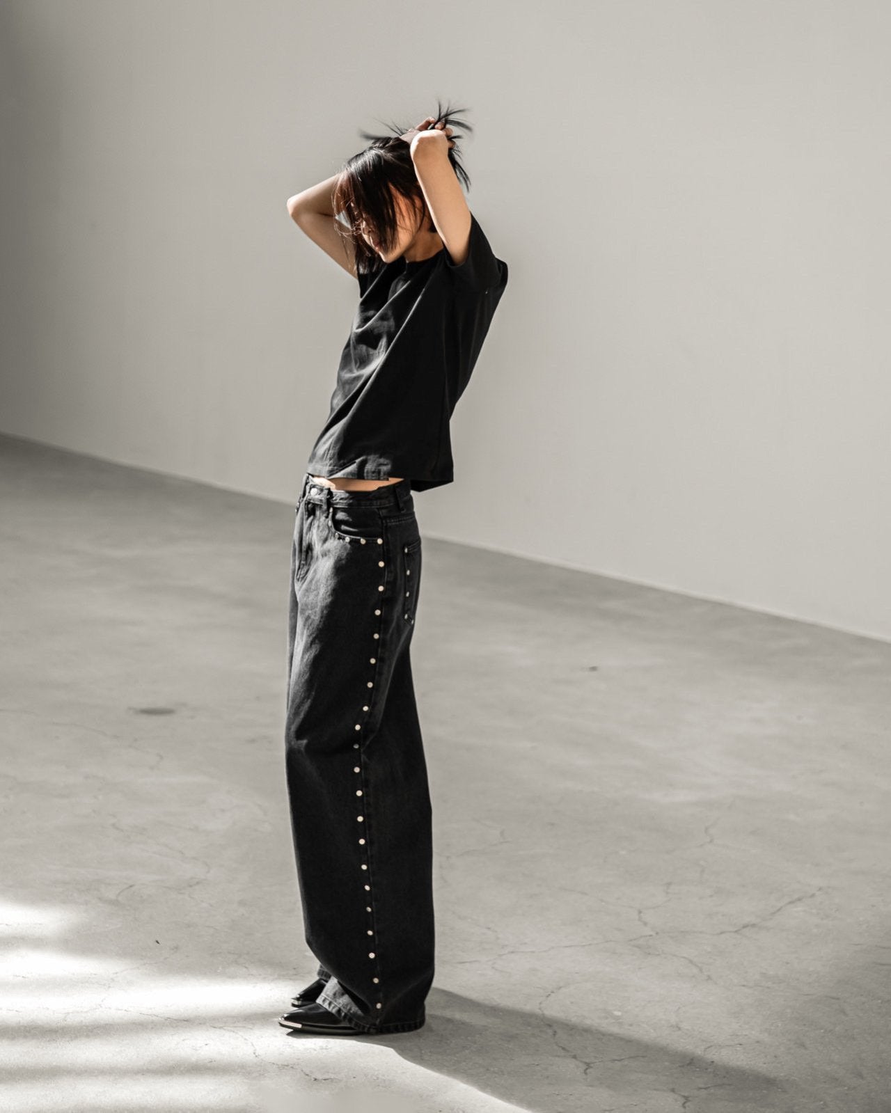 Studded Wide Leg Denim Pants