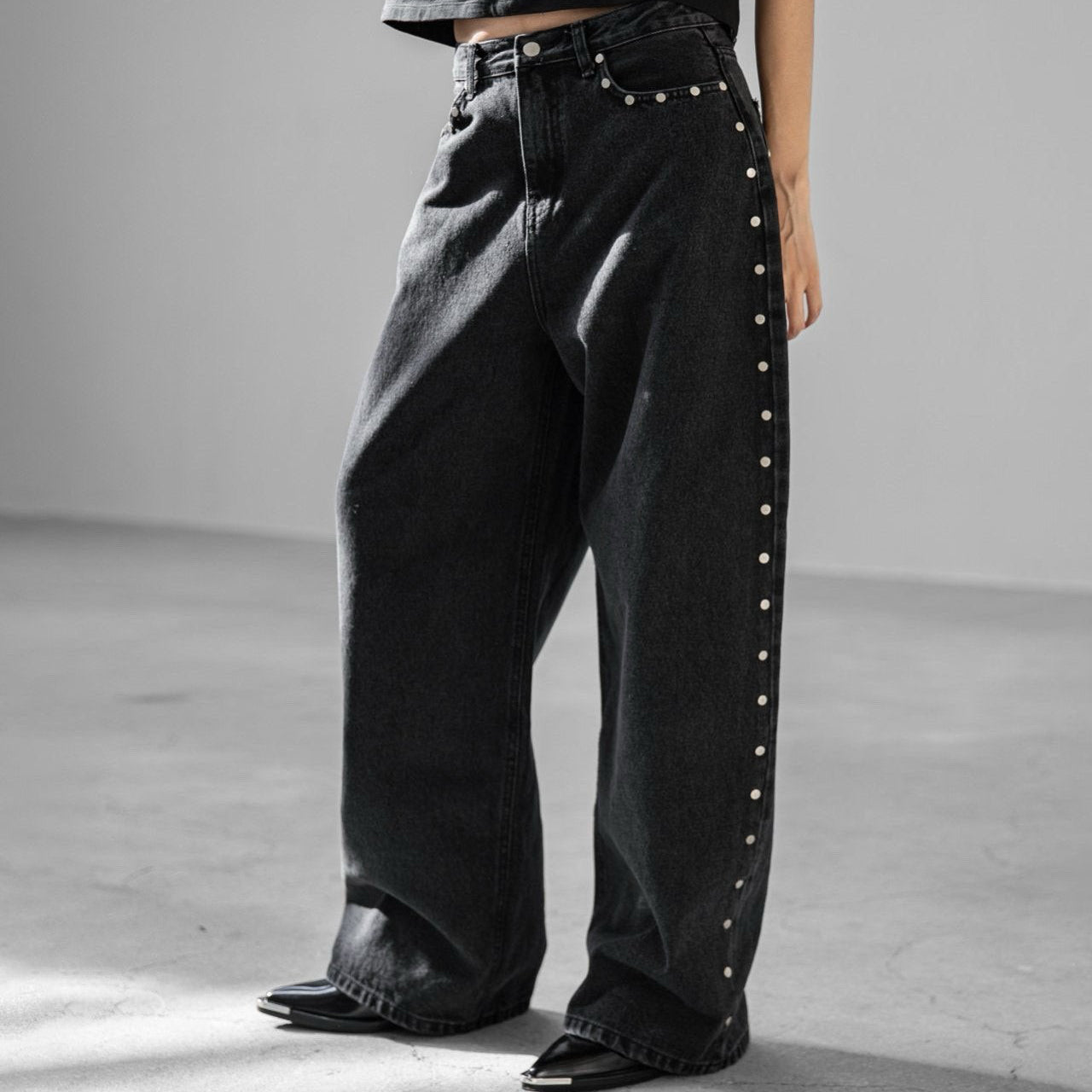 Studded Wide Leg Denim Pants