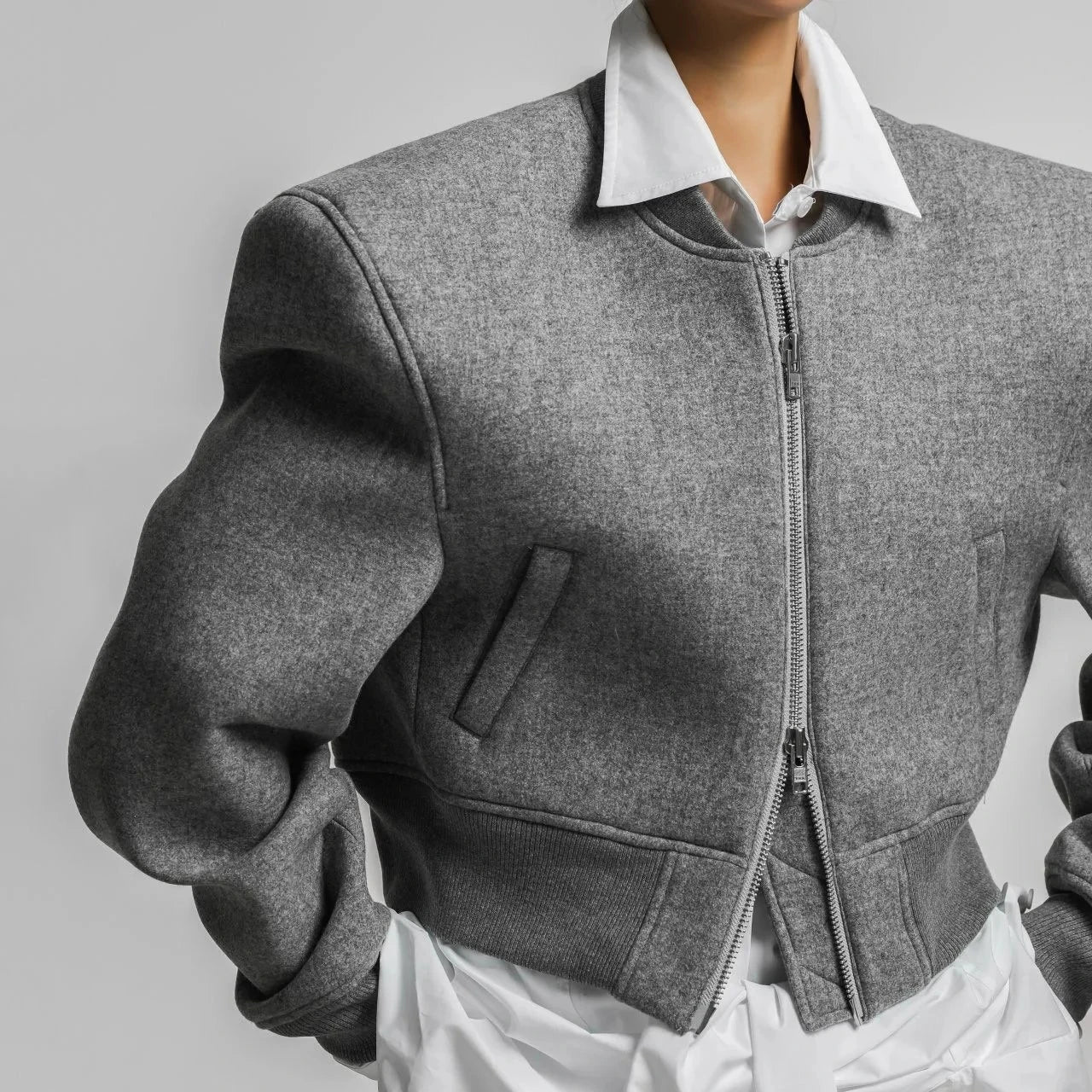 Cushioned Fabric Padded Shoulder Bomber Jacket