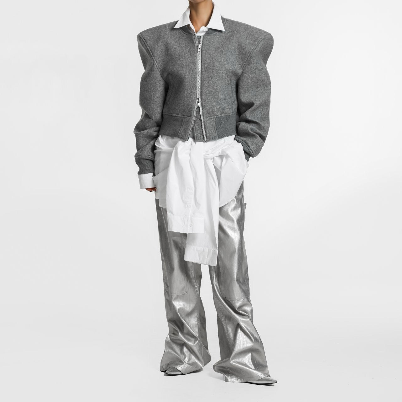 Cushioned Fabric Padded Shoulder Bomber Jacket
