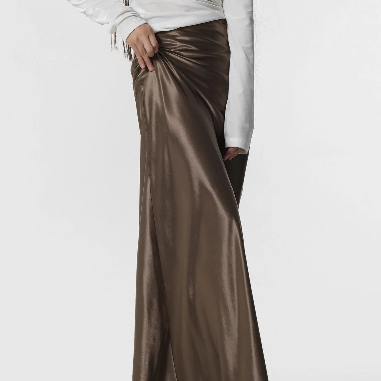 Gold Silky Satin High Waisted Maxi Flared Skirt