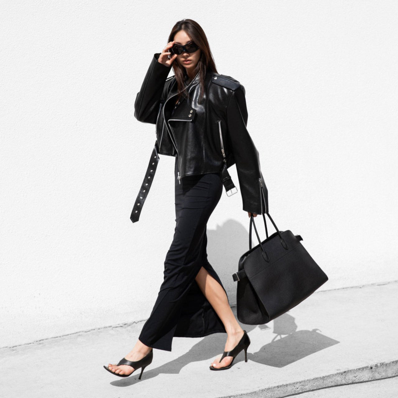 Zipped Vegan Leather Biker Jacket