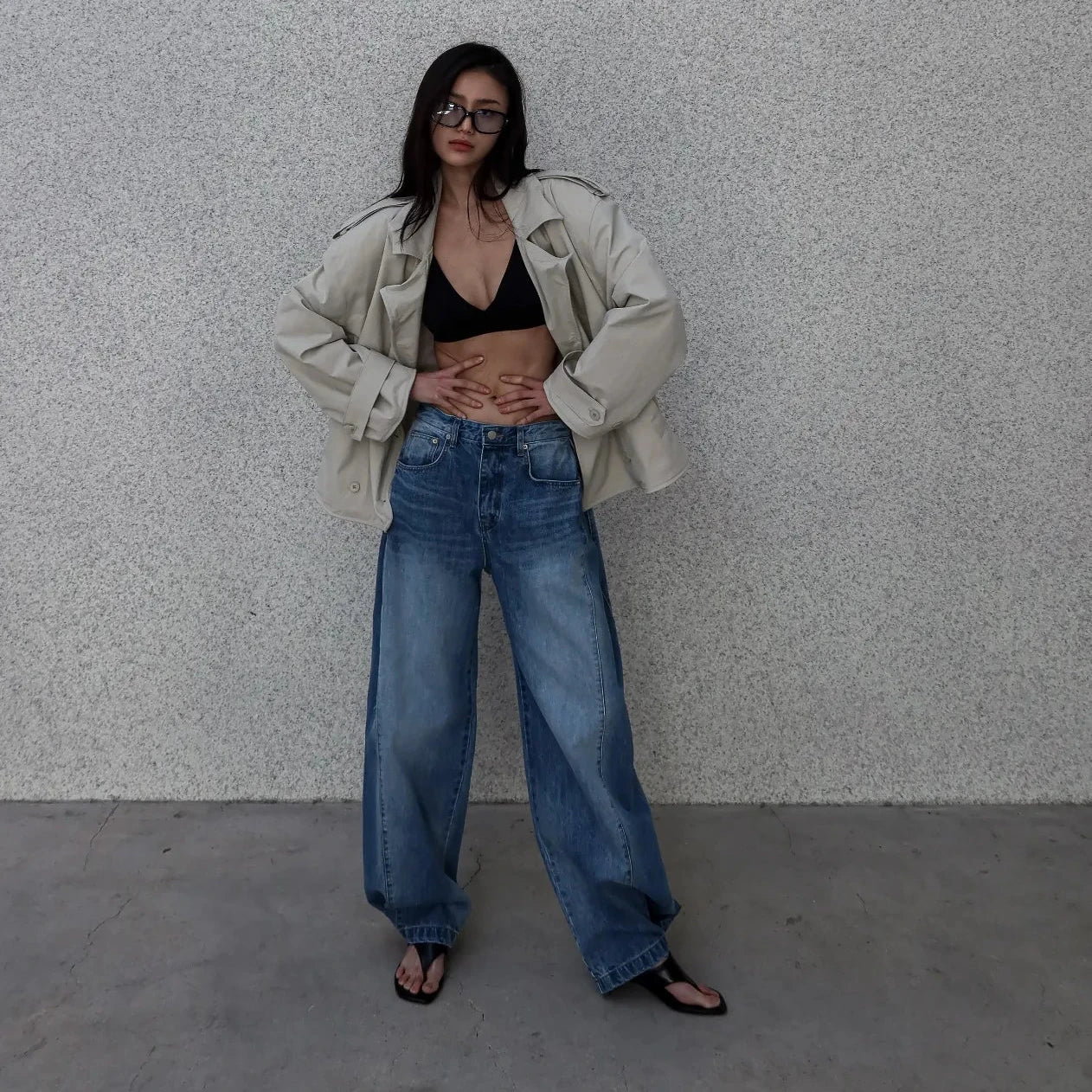 Buttoned Hem Jeans