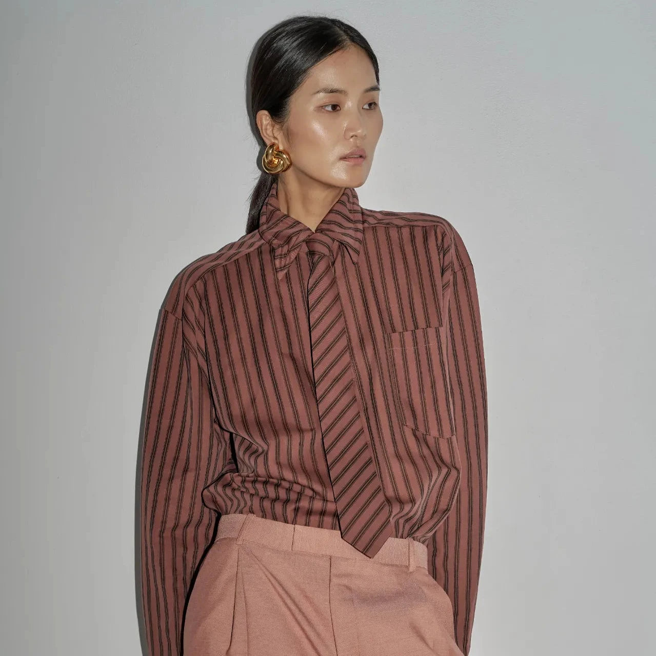 The Striped Shirt Dress in Burgundy