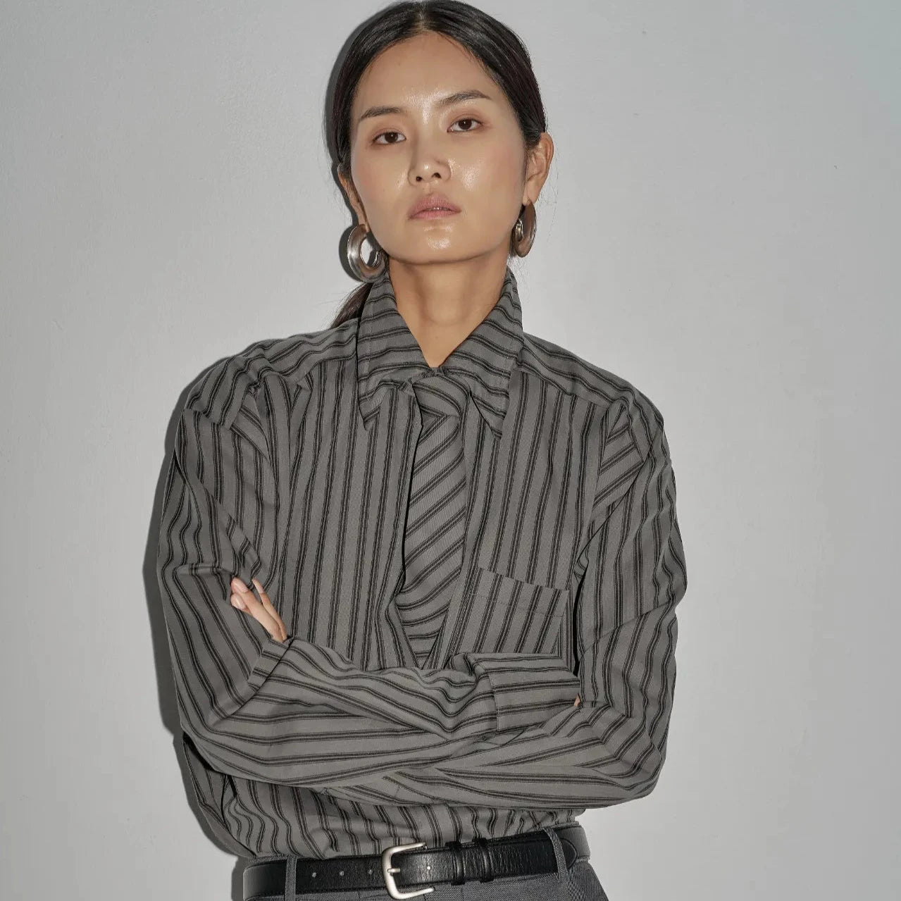 The Striped Shirt Dress in Grey