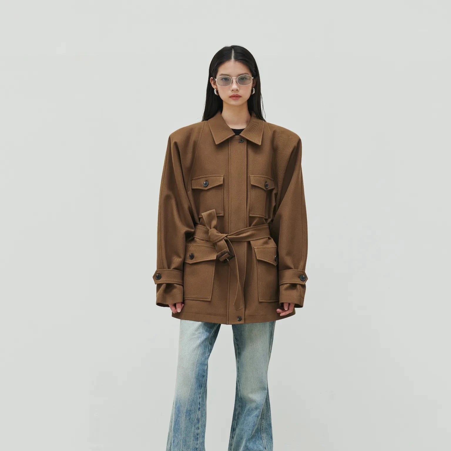 Brown Power Trench Coat