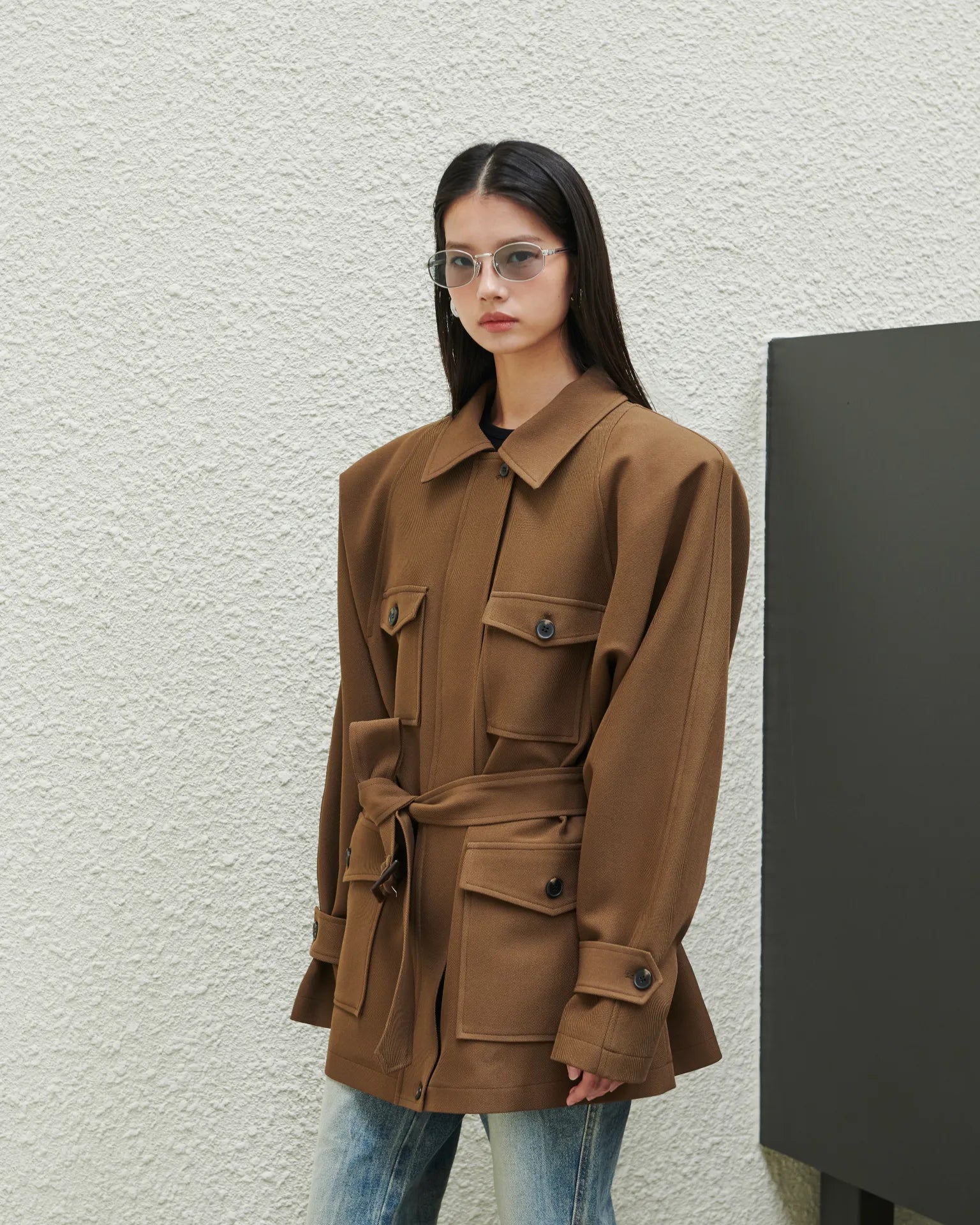 Brown Power Trench Coat
