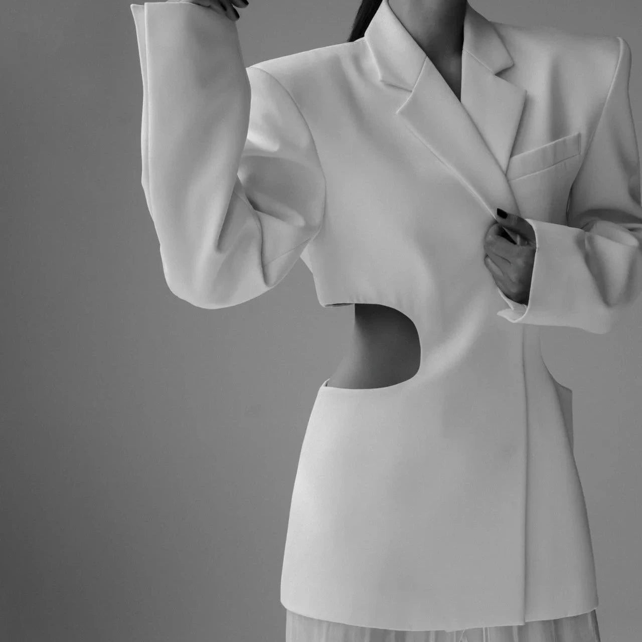 Squared Shoulder Cut Out Waist Blazer