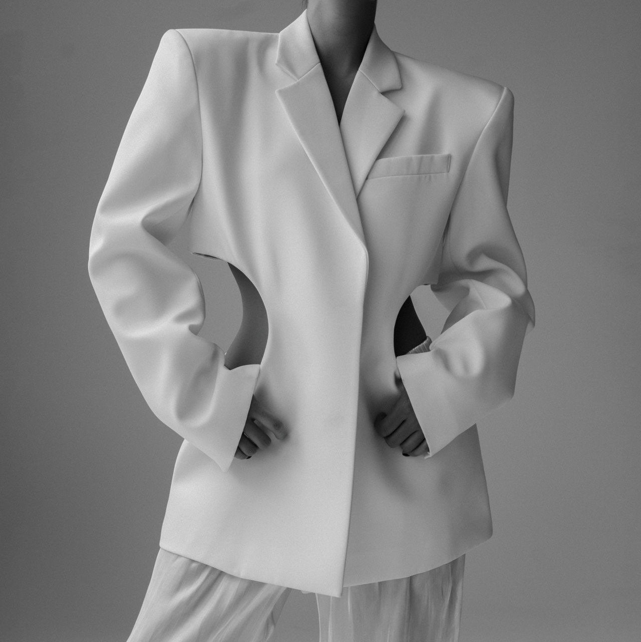 Squared Shoulder Cut Out Waist Blazer