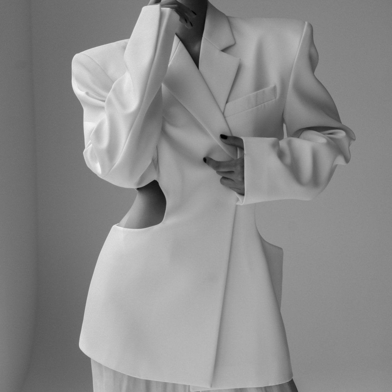 Squared Shoulder Cut Out Waist Blazer