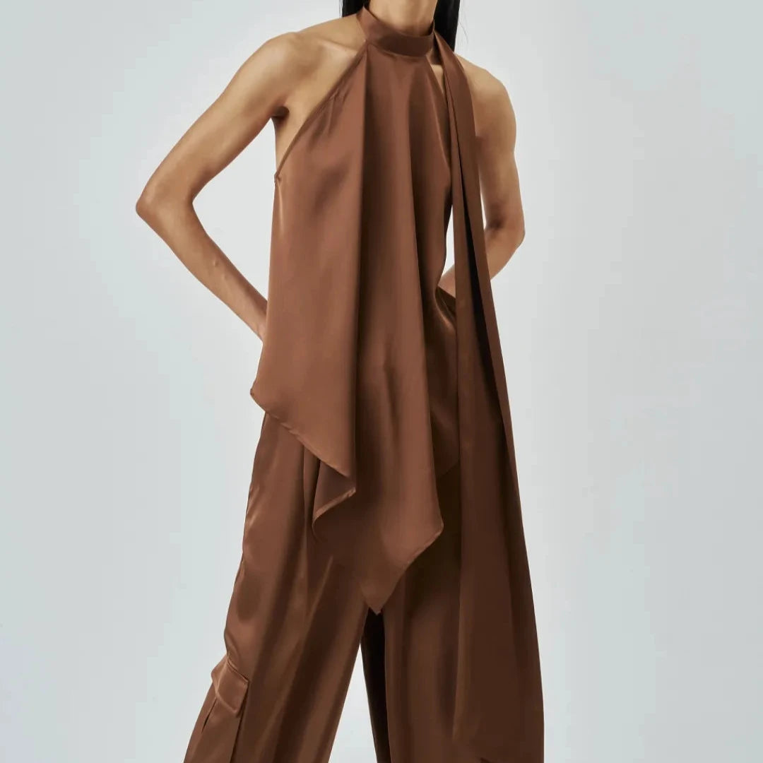 The Brown Satin Scarf Top