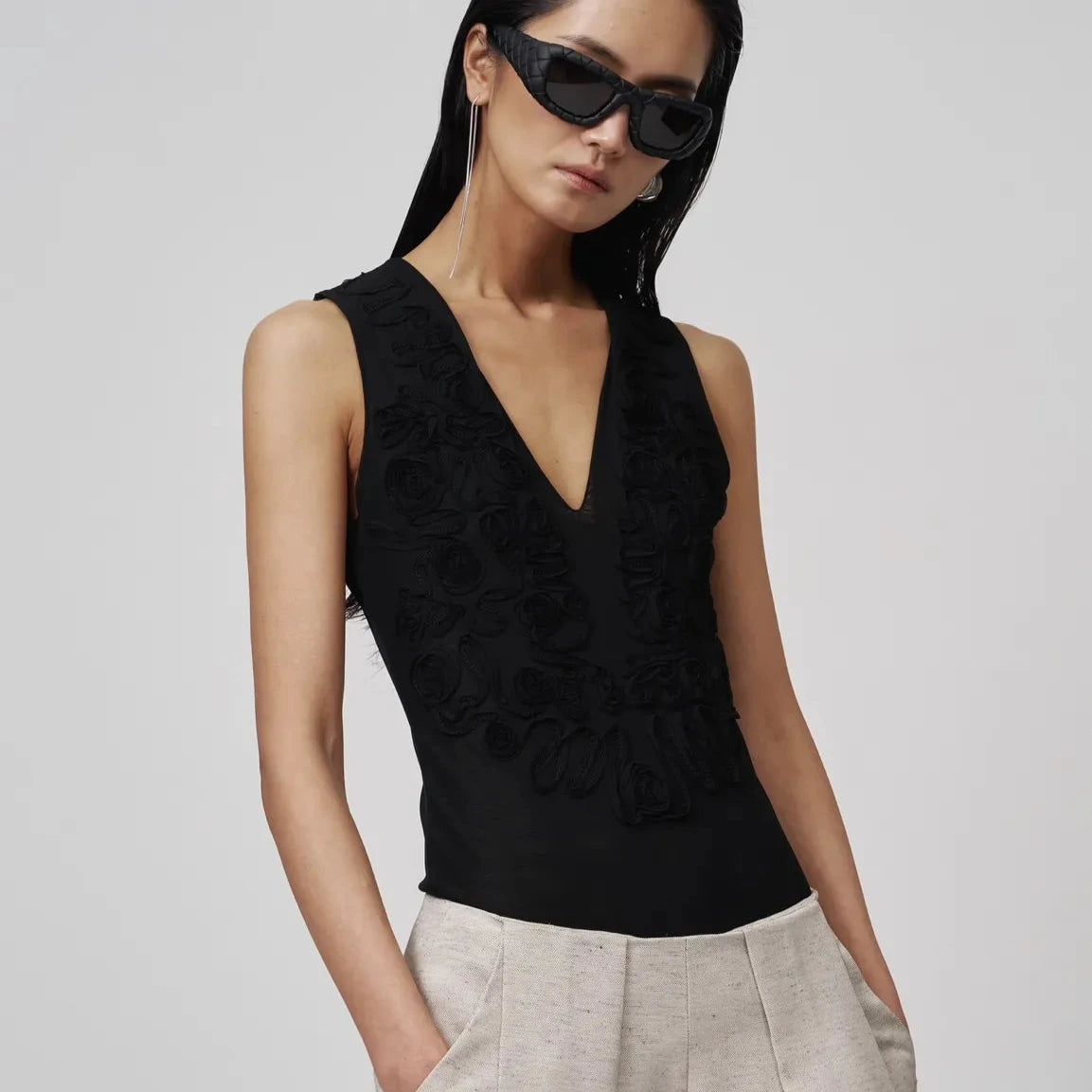 The Black Embroidered Bodysuit