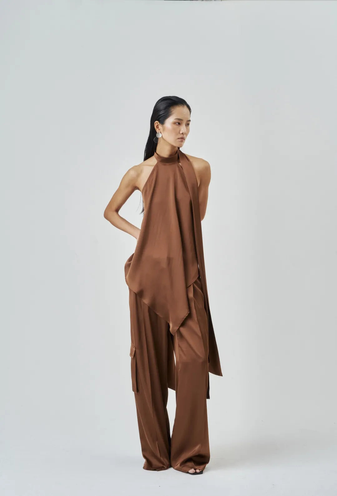 The Brown Satin Cargo Trouser