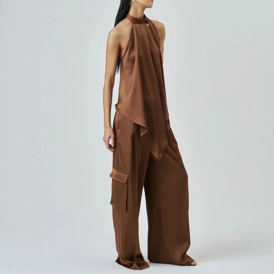 The Brown Satin Cargo Trouser