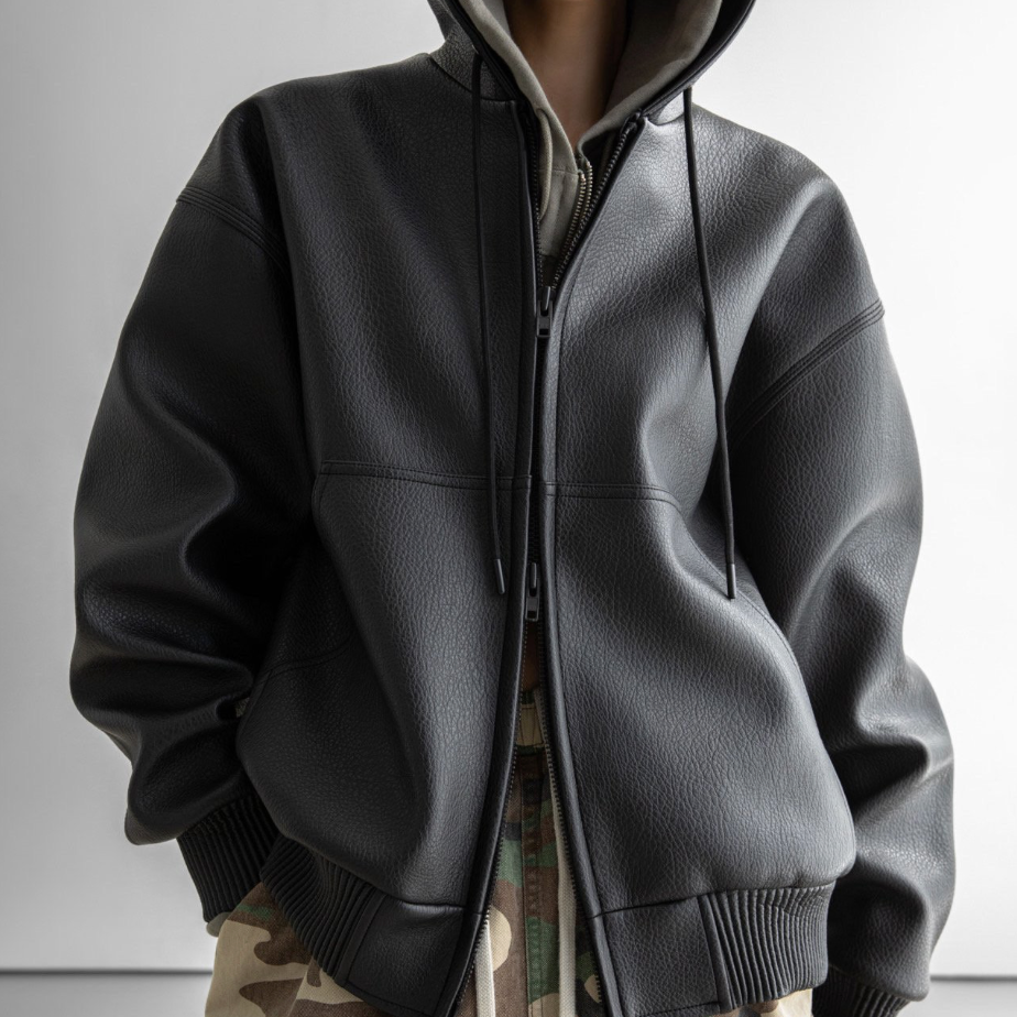 Oversized Leather Hooded Jacket