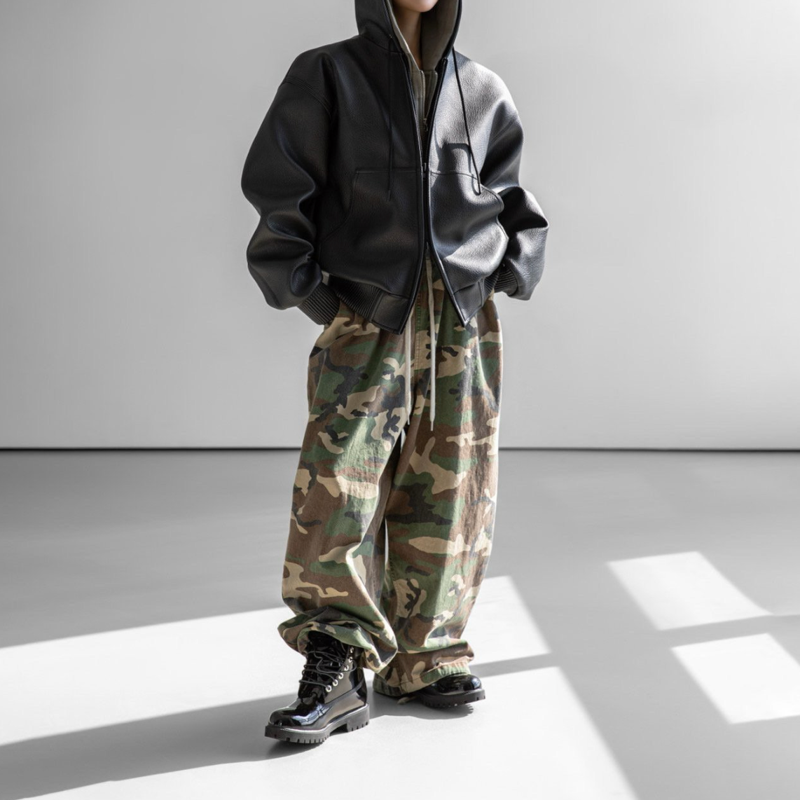 Oversized Leather Hooded Jacket