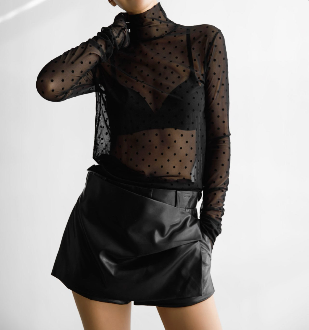 Dot Mesh Sheer Turtleneck