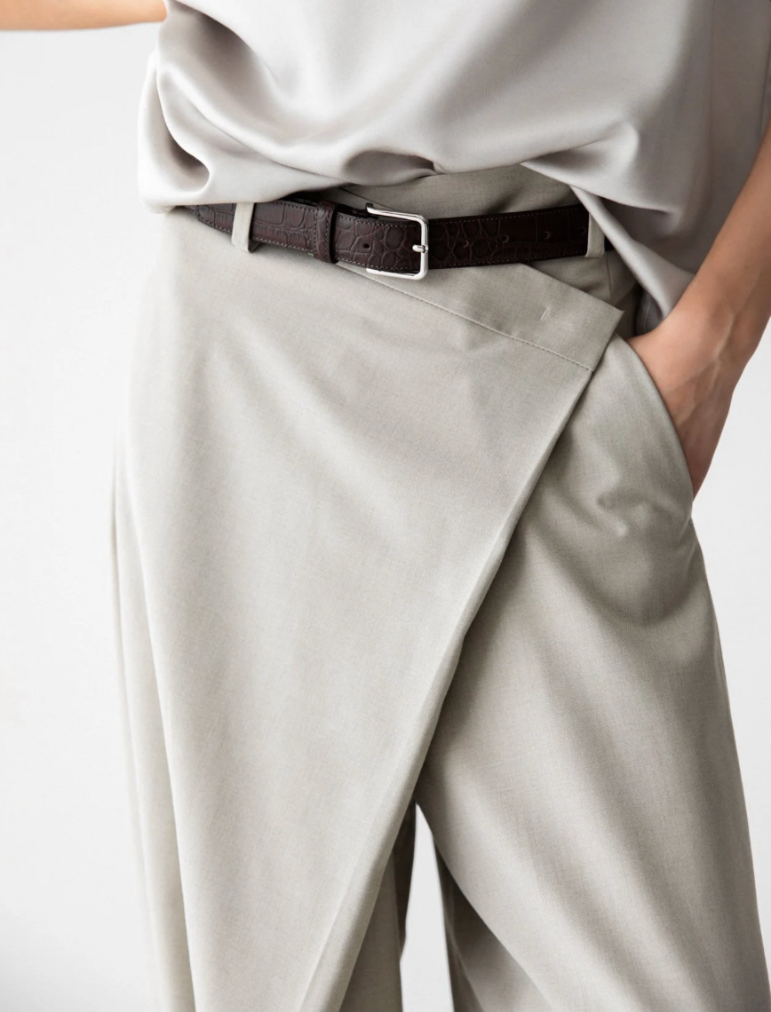 Asymmetry Pin Tuck Maxi Trouser