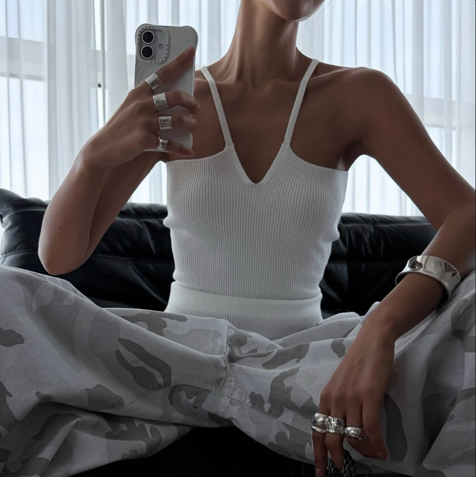 V Strap Knit Sleeveless Top