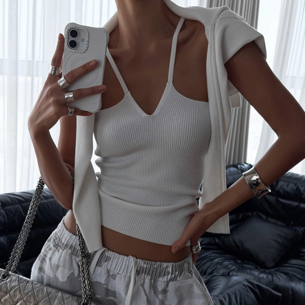 V Strap Knit Sleeveless Top