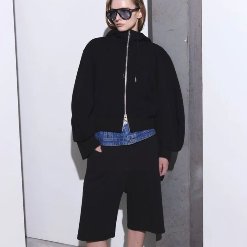Denim Panel Sweat Shorts