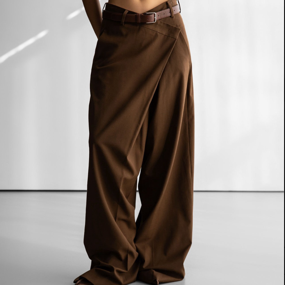 Asymmetry Pin Tuck Maxi Trouser
