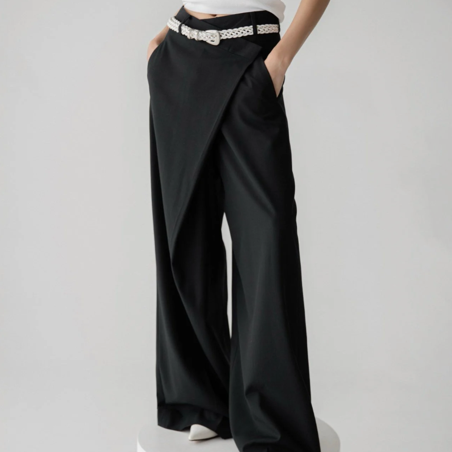 Asymmetry Pin Tuck Maxi Trouser