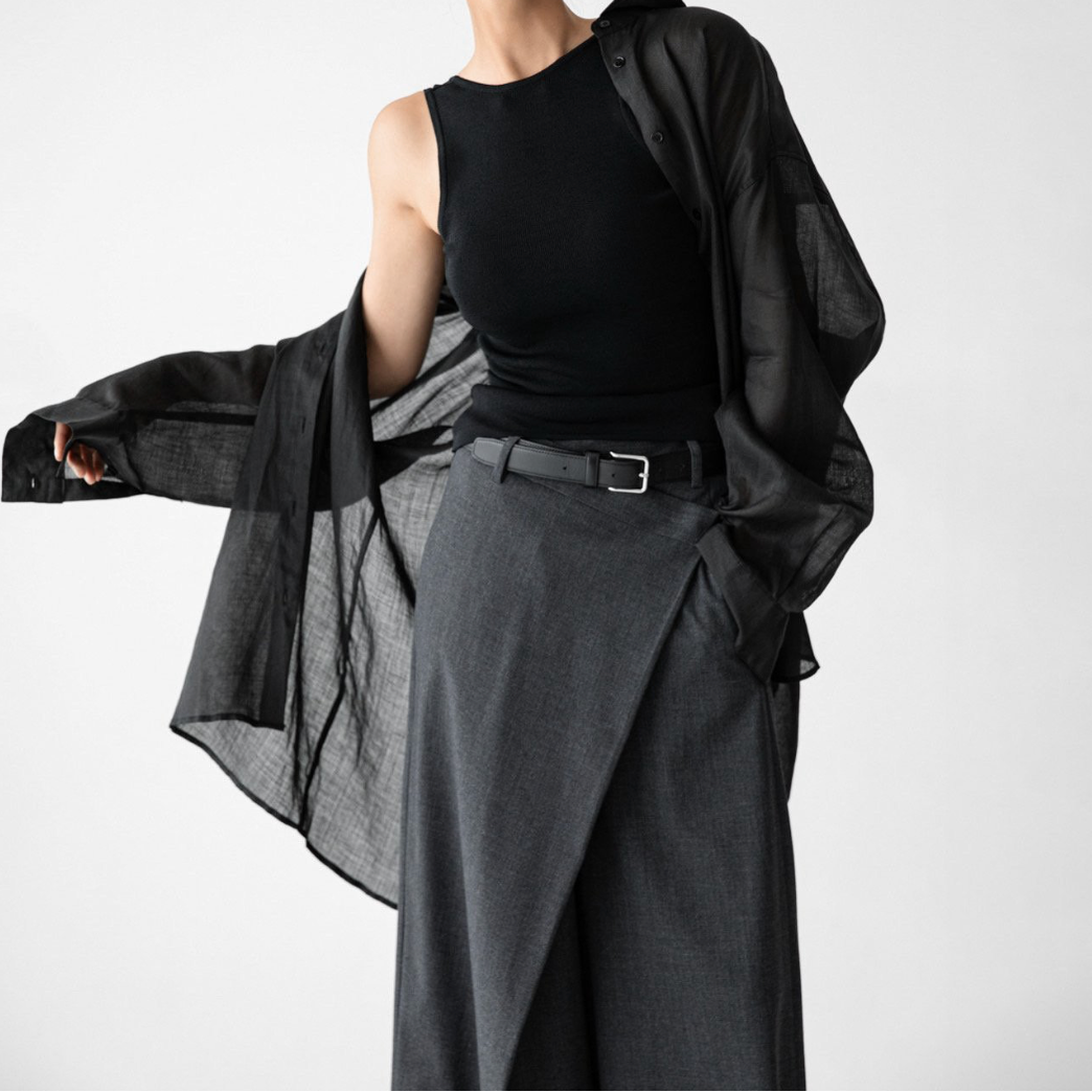 Asymmetry Pin Tuck Maxi Trouser