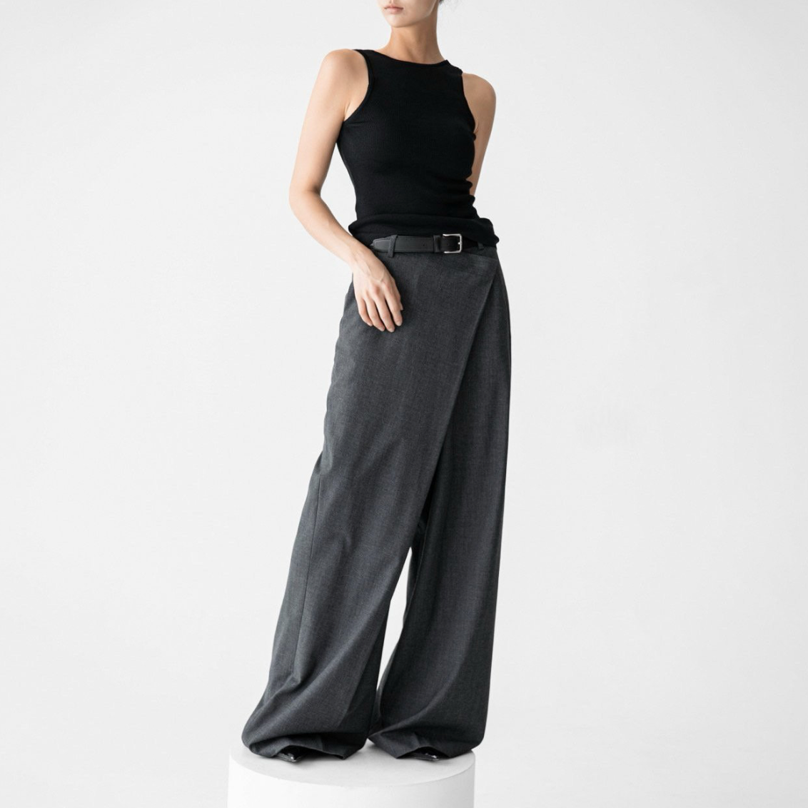 Asymmetry Pin Tuck Maxi Trouser