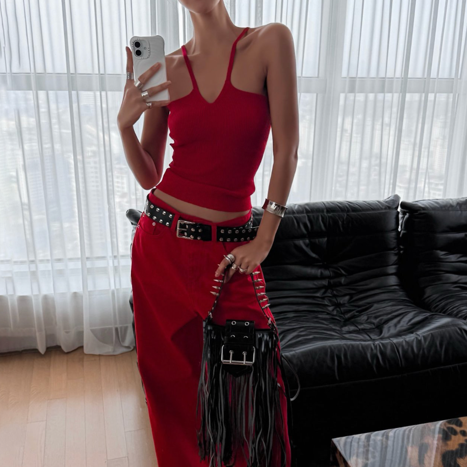 V Strap Knit Sleeveless Top