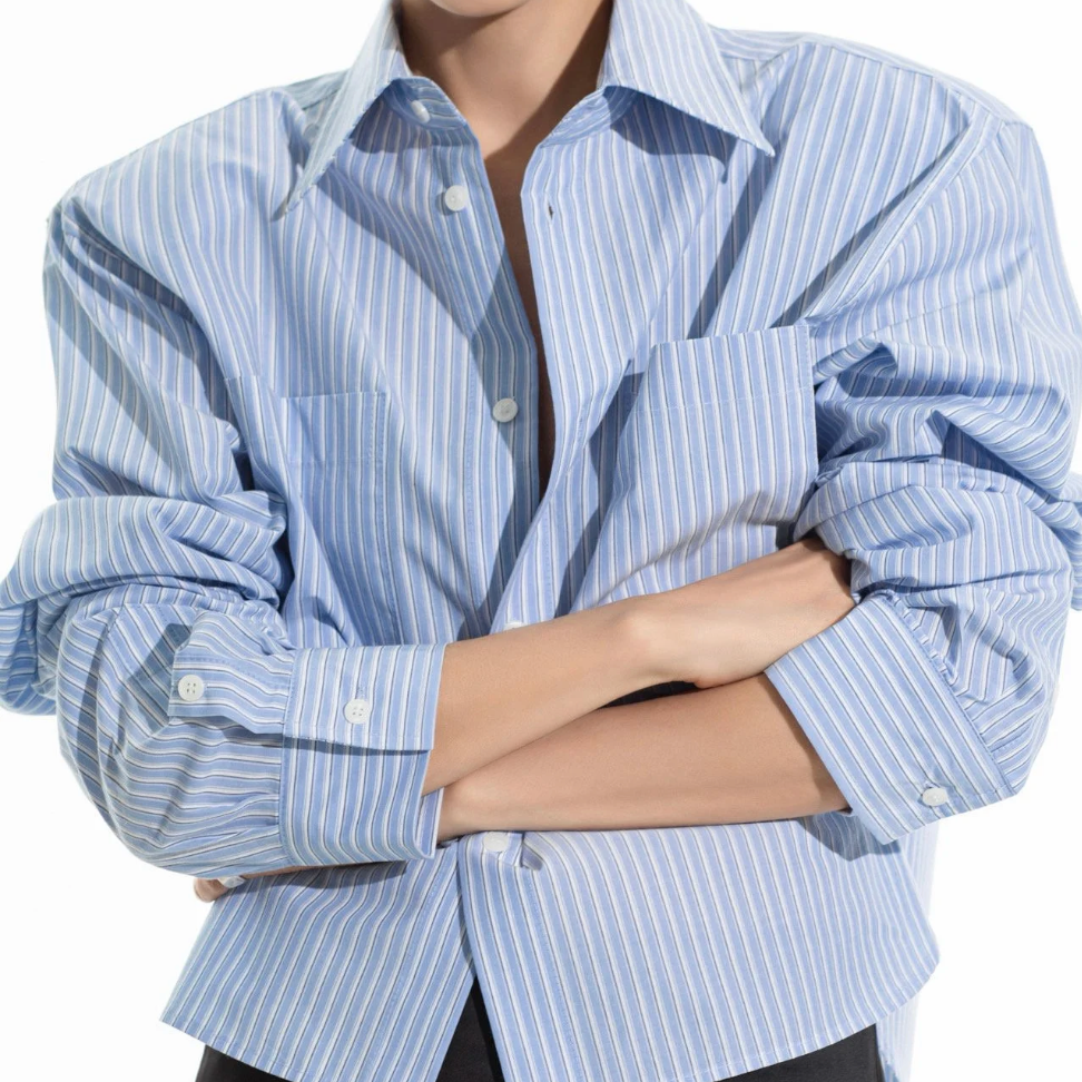 Striped Pocket Detail Cropped Shirt