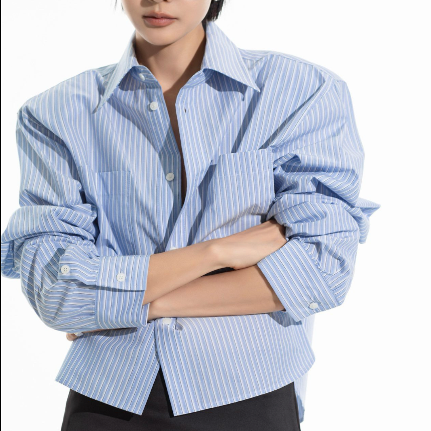 Striped Pocket Detail Cropped Shirt
