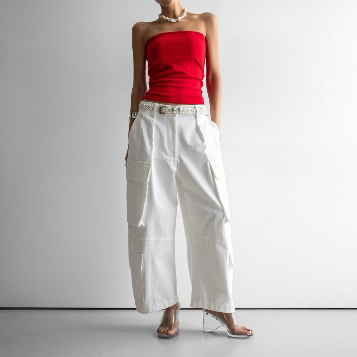 Double Cargo Pants - White - Preorder