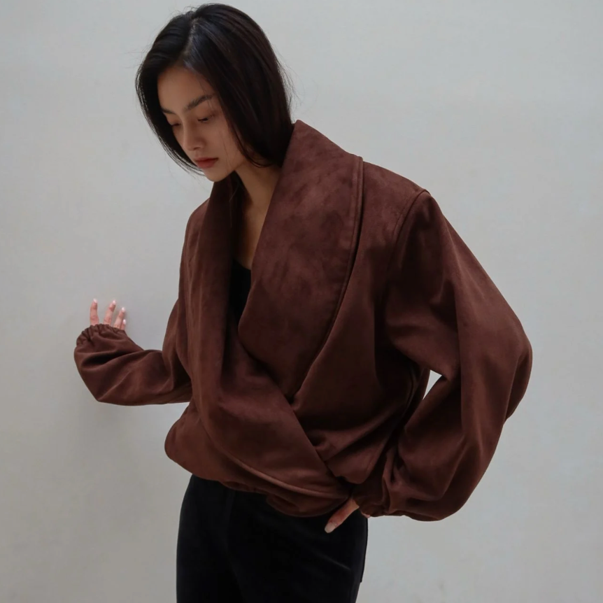 Faux Suede Wrap Jacket