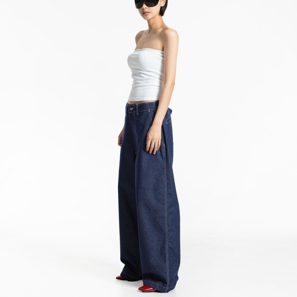 Stitched Detail Wide Denim