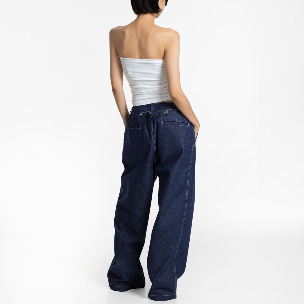 Stitched Detail Wide Denim