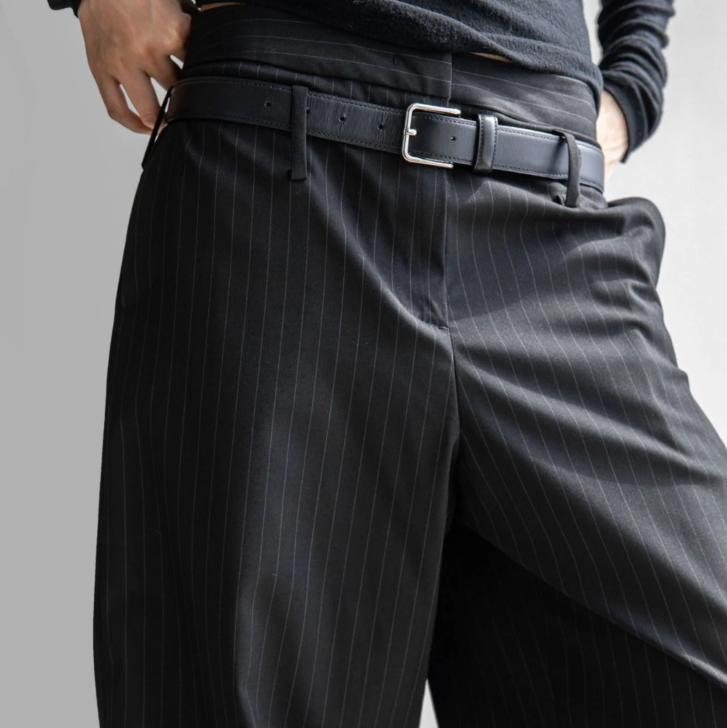 The Pinstripe Low Belted Wide Leg Trousers