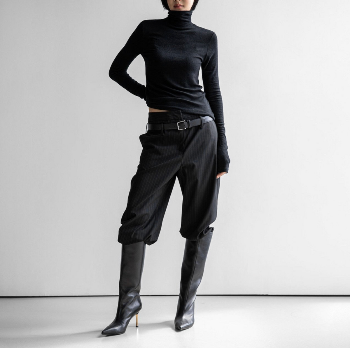 The Pinstripe Low Belted Wide Leg Trousers