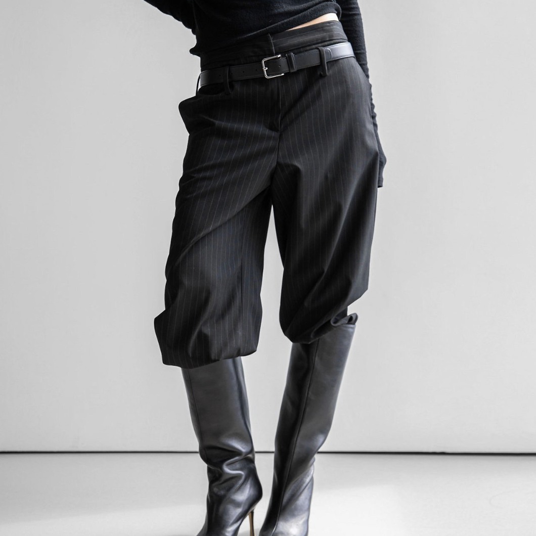 The Pinstripe Low Belted Wide Leg Trousers