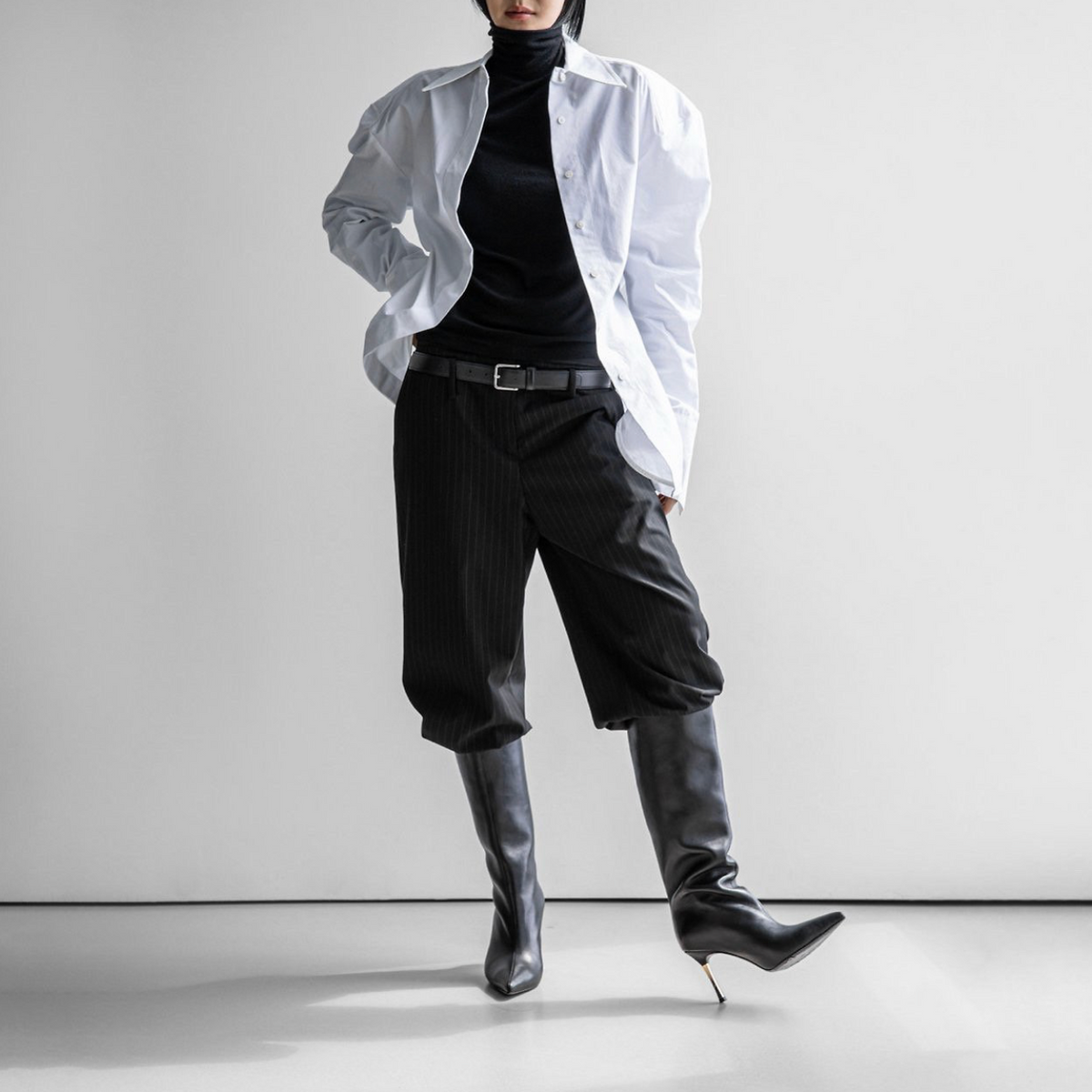 The Pinstripe Low Belted Wide Leg Trousers