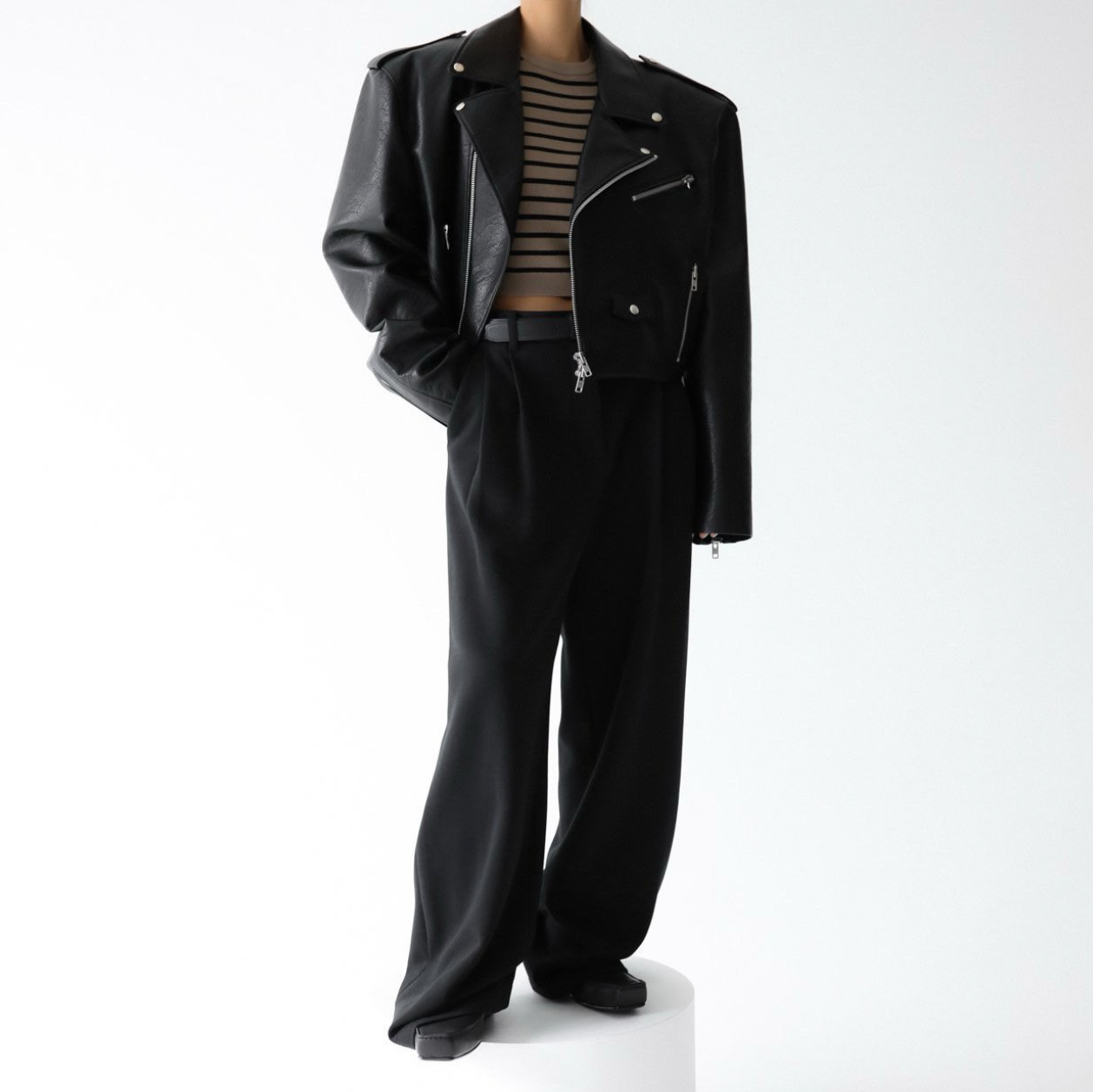 Vegan Leather Cropped Biker Jacket