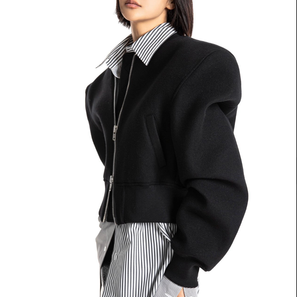 Cushioned Fabric Padded Shoulder Bomber Jacket